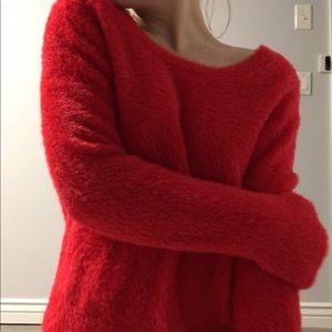 red fuzzy sweater